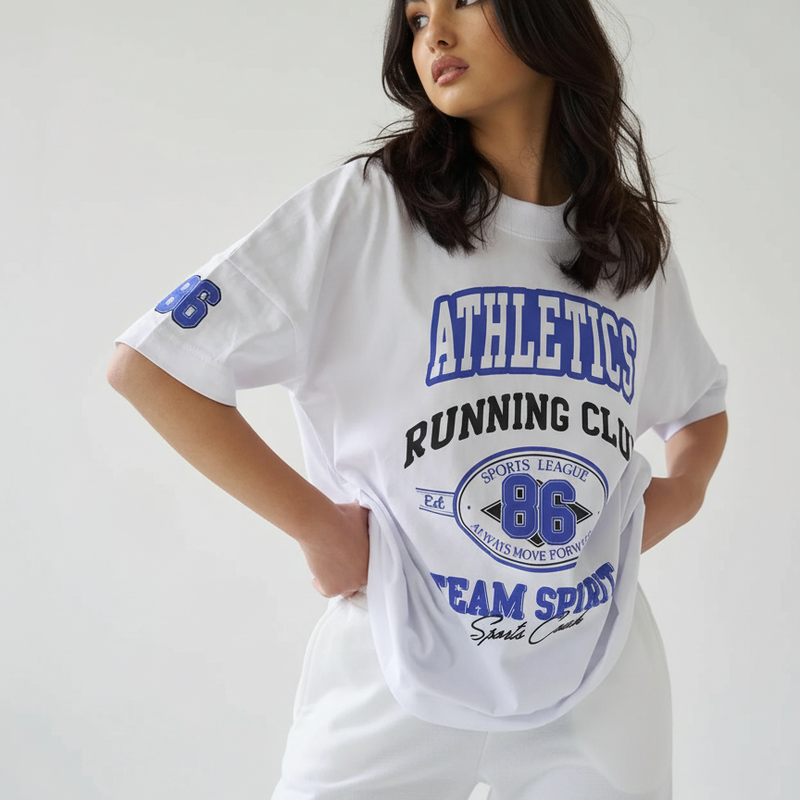 Athletics Running Club Oversized T-Shirt for Women – Sporty Streetwear Tee