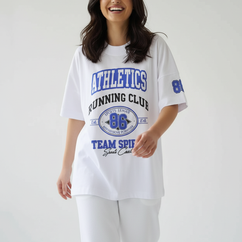 Athletics Running Club Oversized T-Shirt for Women – Sporty Streetwear Tee