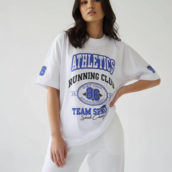 Athletics Running Club Oversized T-Shirt for Women – Sporty Streetwear Tee