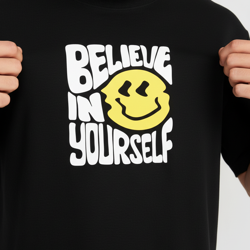 Believe In Yourself Oversized Streetwear T-Shirt – Black Graphic Tee | Unisex | 100% Cotton