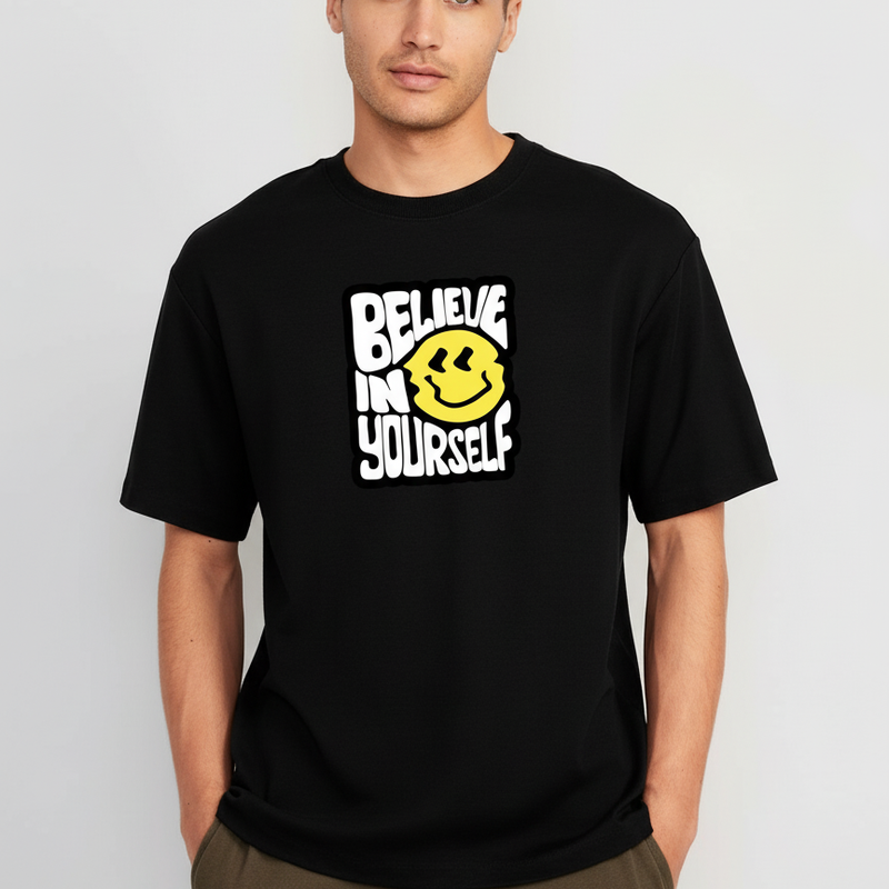 Believe In Yourself Oversized Streetwear T-Shirt – Black Graphic Tee | Unisex | 100% Cotton