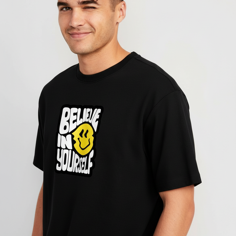 Believe In Yourself Oversized Streetwear T-Shirt – Black Graphic Tee | Unisex | 100% Cotton