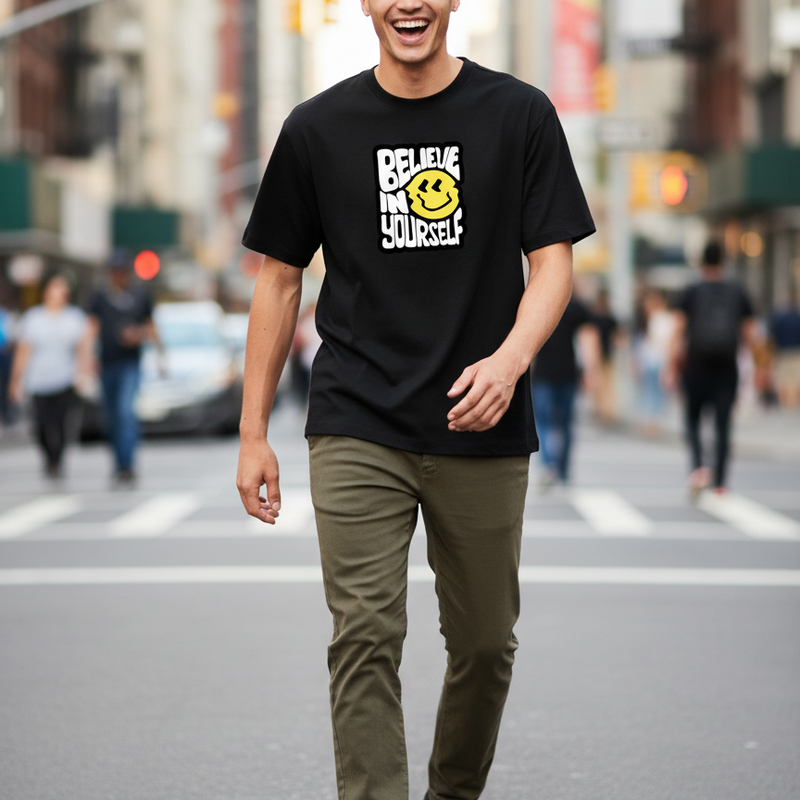 Believe In Yourself Oversized Streetwear T-Shirt – Black Graphic Tee | Unisex | 100% Cotton