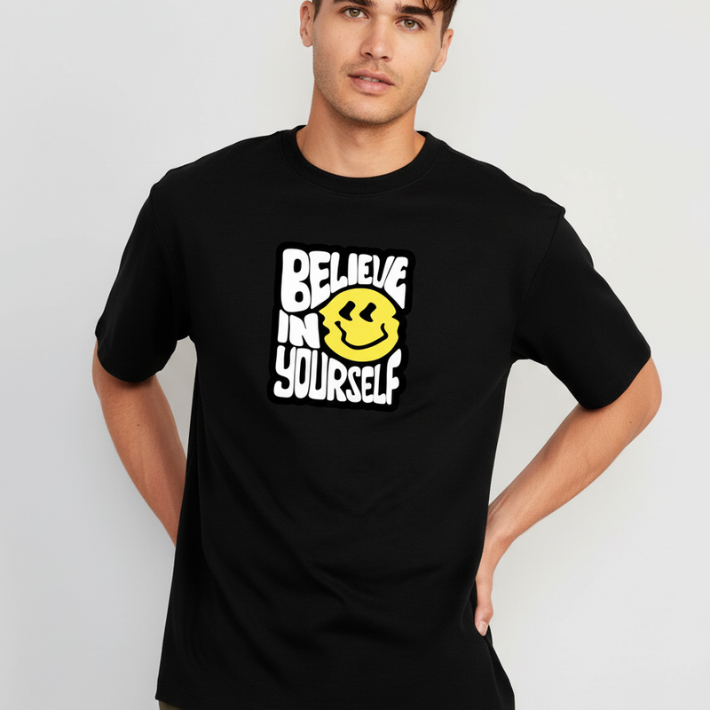 Believe In Yourself Oversized Streetwear T-Shirt – Black Graphic Tee | Unisex | 100% Cotton