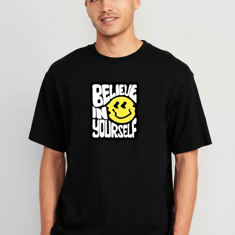 Believe In Yourself Oversized Streetwear T-Shirt – Black Graphic Tee | Unisex | 100% Cotton